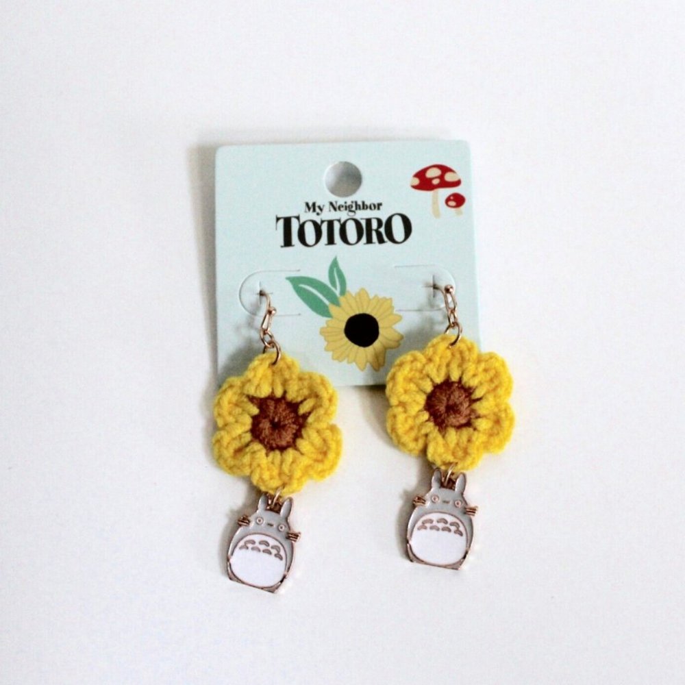 My Neighbor Totoro Crochet Flower Drop Earrings